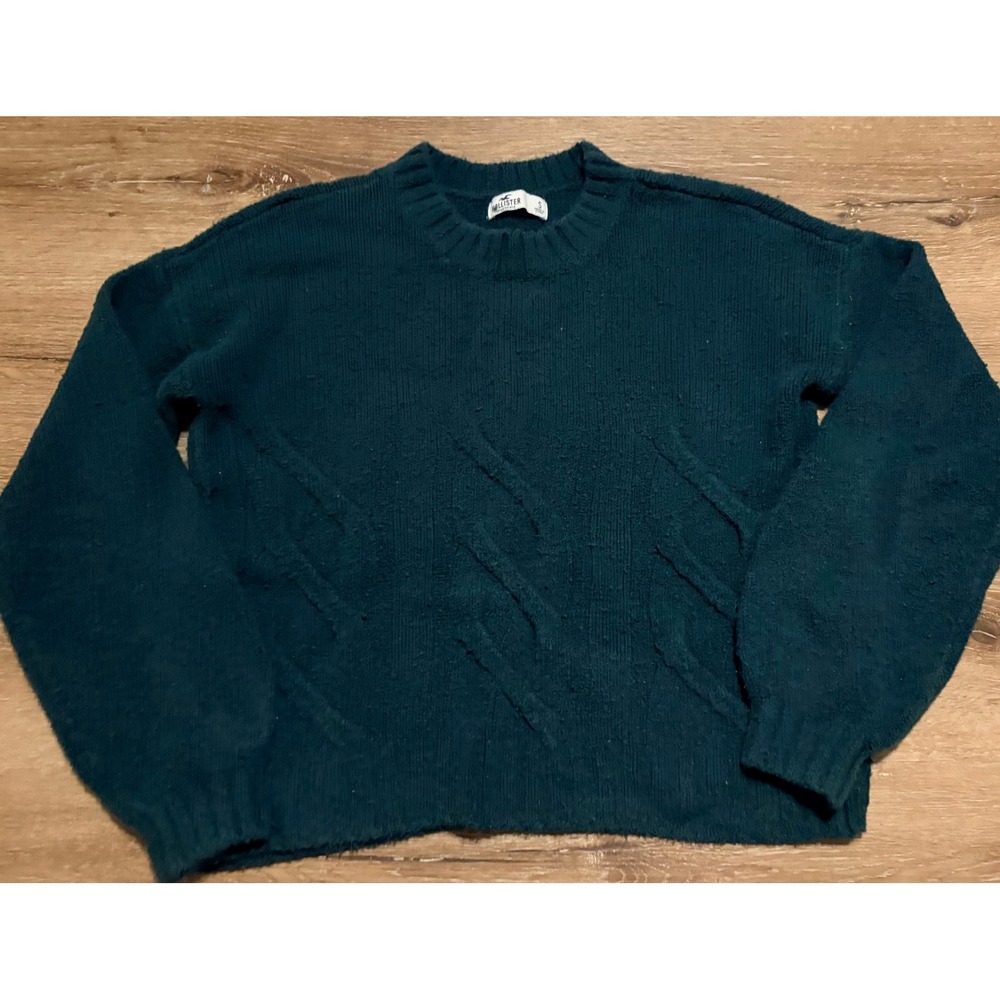 Hollister Teal Cable Knit Crew‎ Neck Sweater Women's Small Fuzzy Cozy